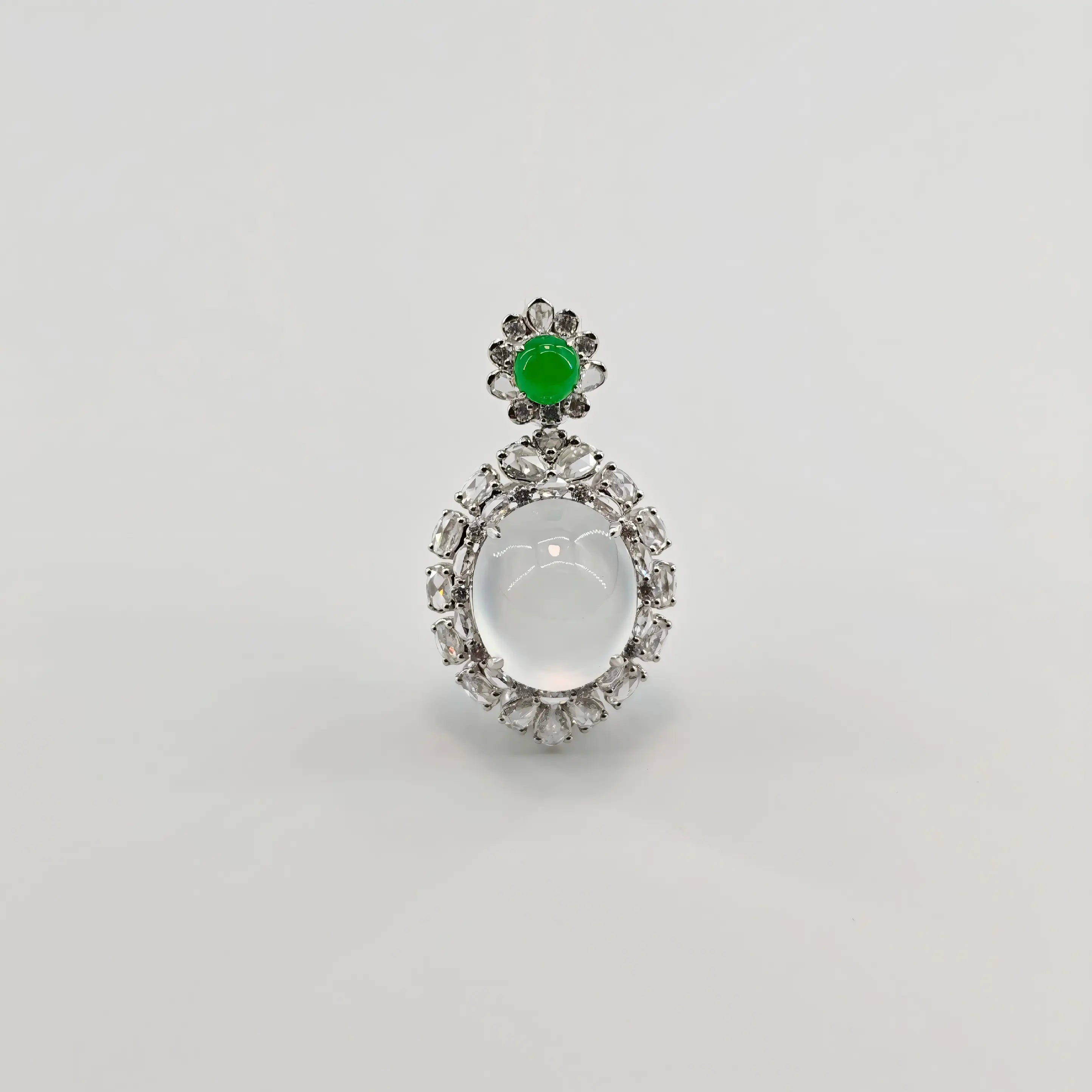 Myanmar White Ice Cabochon Jadeite Pendant