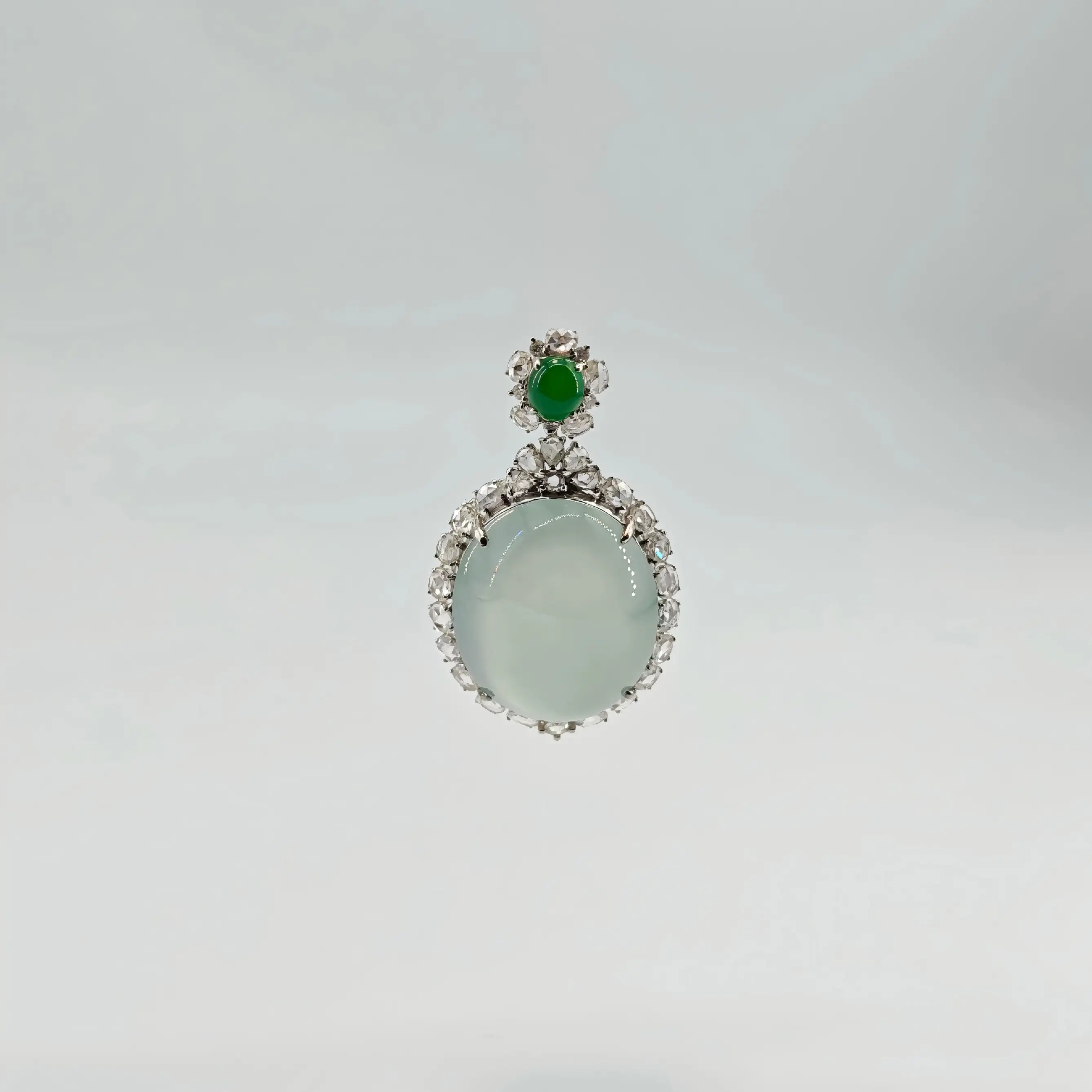 Myanmar White Ice Cabochon Jadeite Pendant