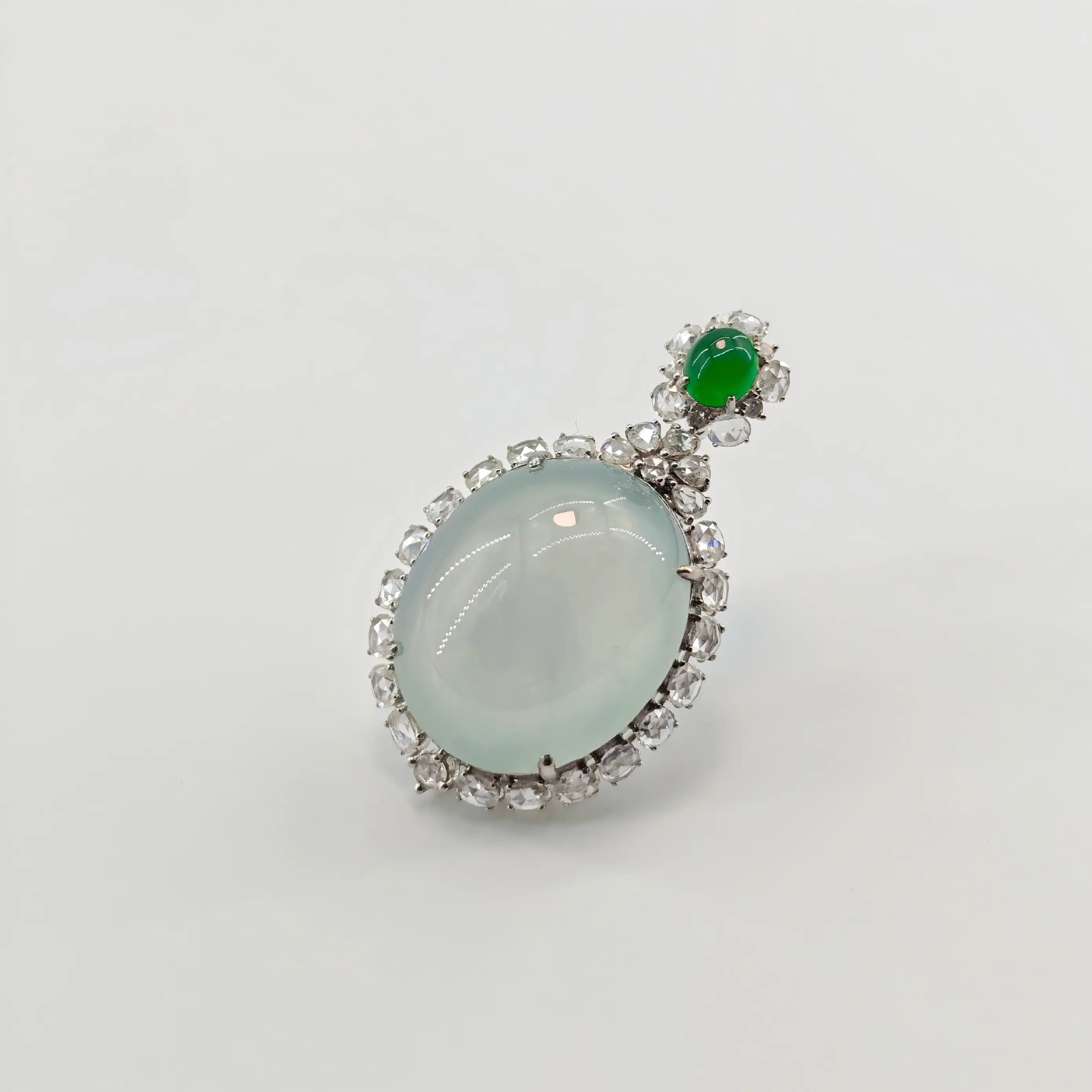 Myanmar White Ice Cabochon Jadeite Pendant