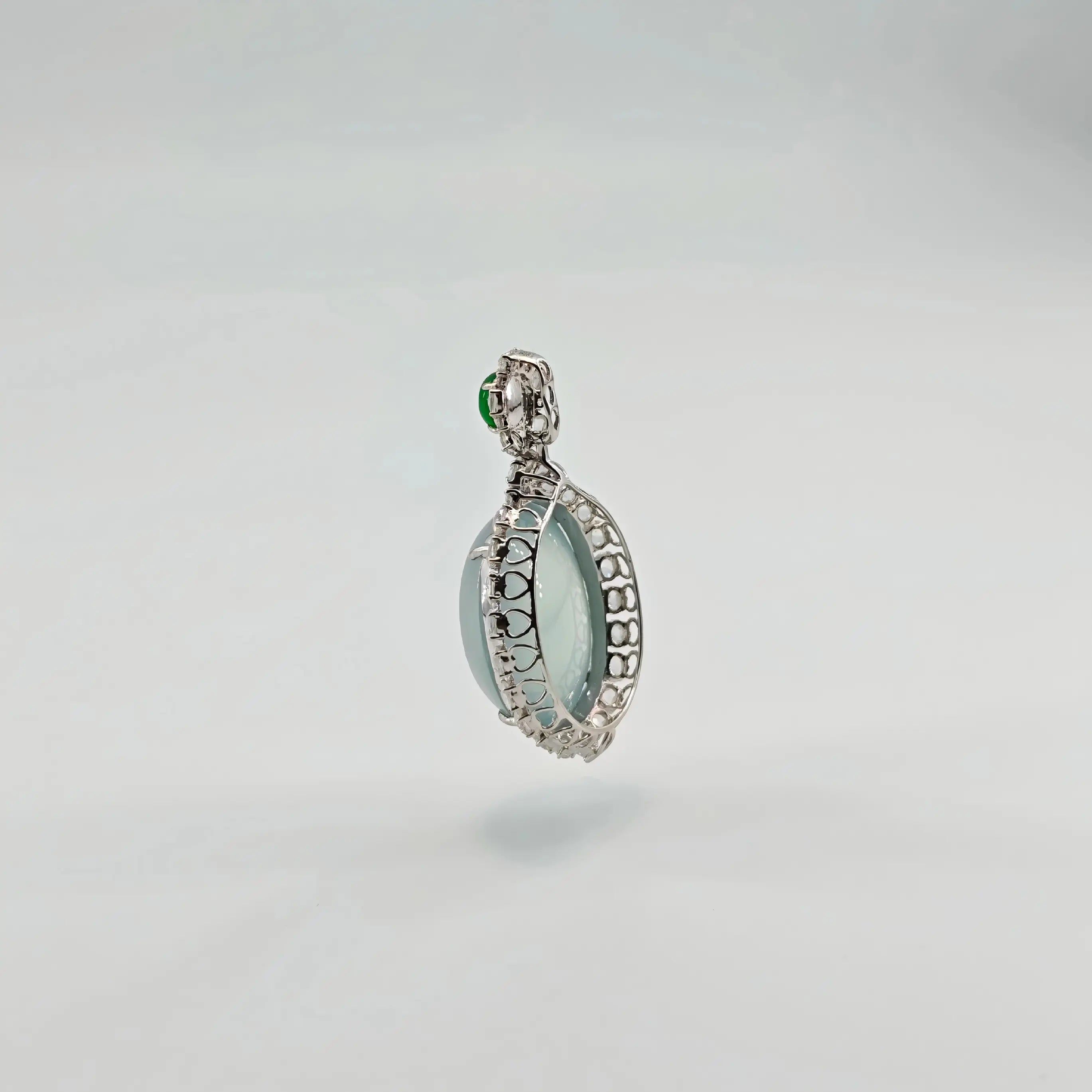 Myanmar White Ice Cabochon Jadeite Pendant