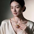 Burmese Lavender Purple Jadeite Cabochon Pendant with Gold Filigree