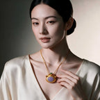 Burmese Lavender Purple Jadeite Cabochon Pendant with Gold Filigree