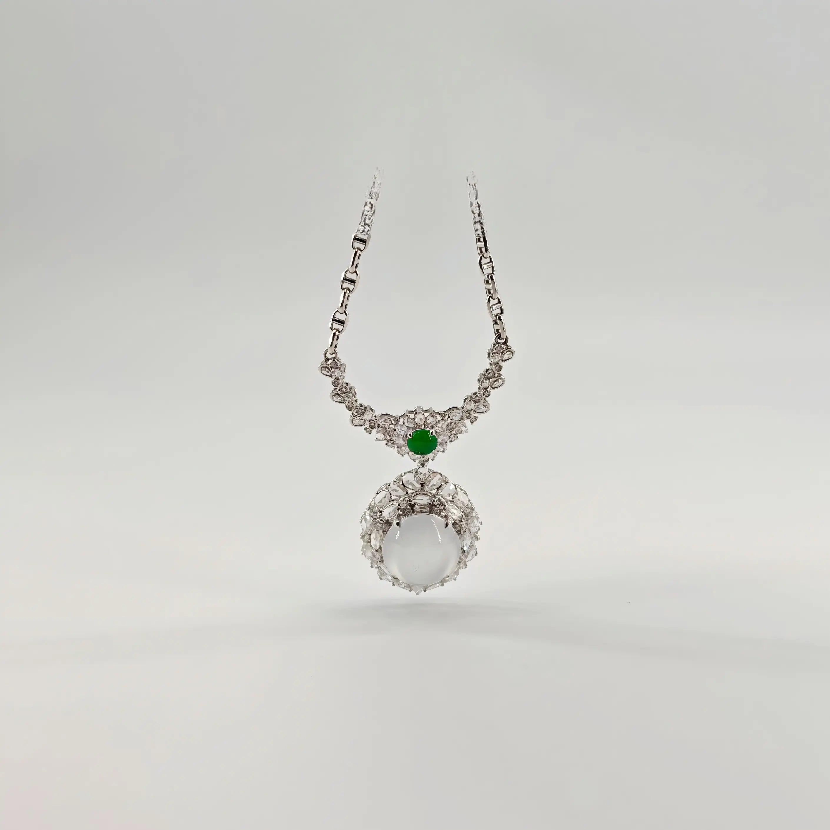 Myanmar White Ice Cabochon Jadeite Necklace Set