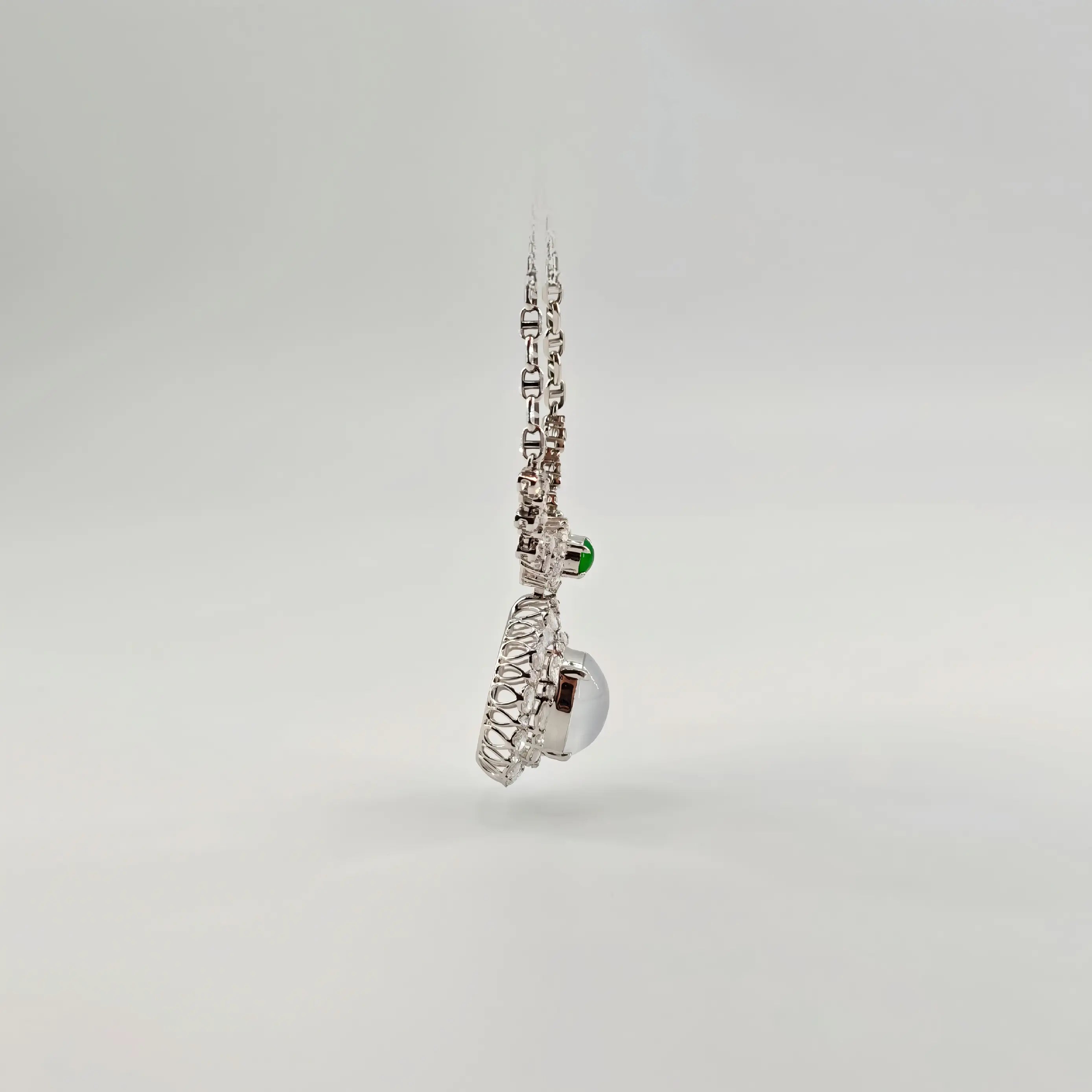 Myanmar White Ice Cabochon Jadeite Necklace Set