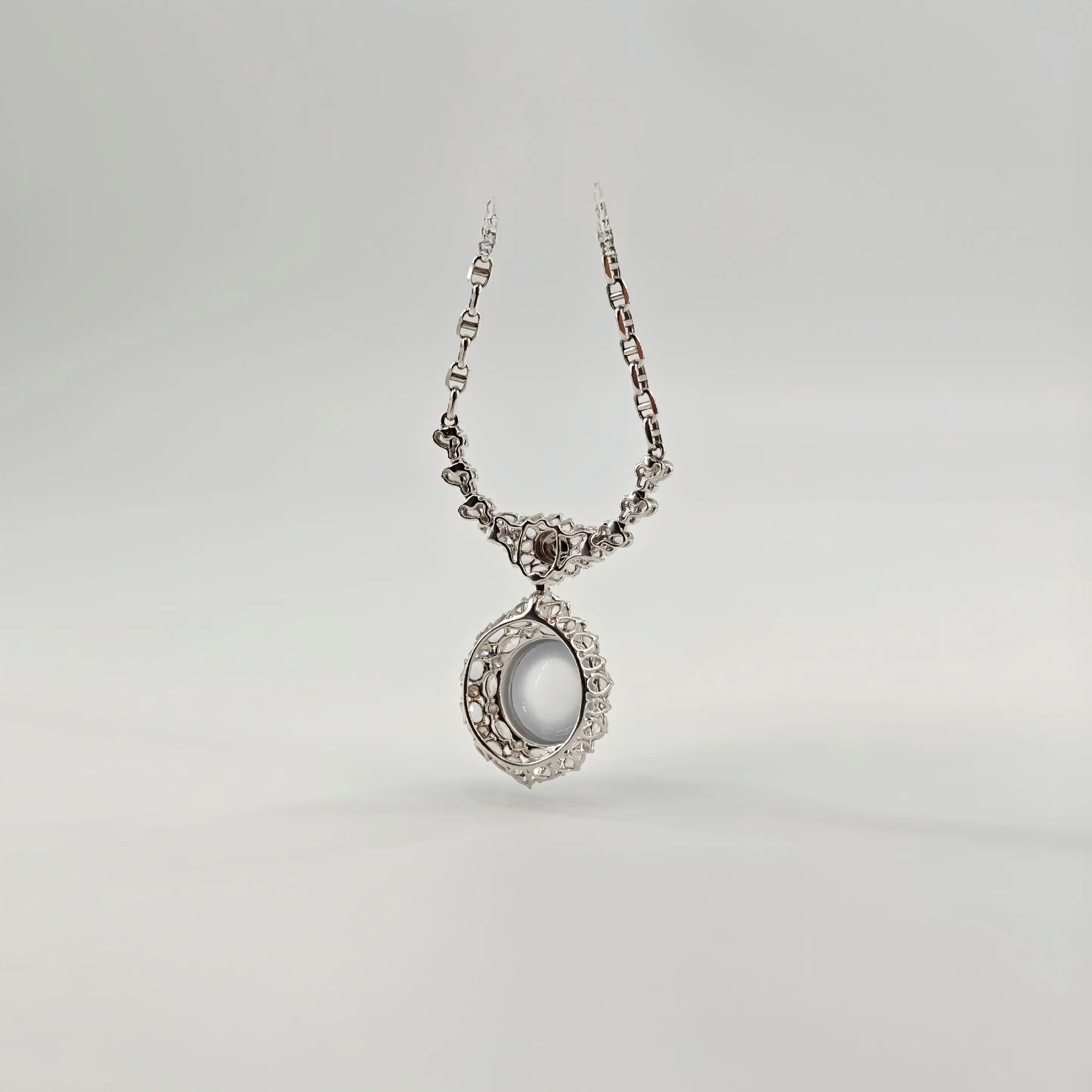 Myanmar White Ice Cabochon Jadeite Necklace Set