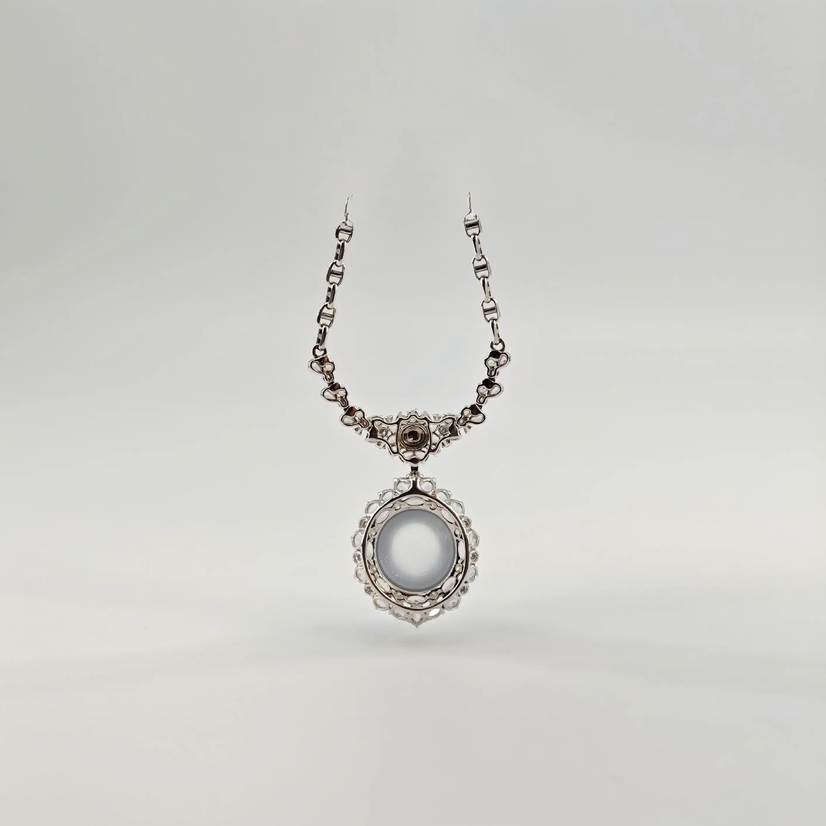 Myanmar White Ice Cabochon Jadeite Necklace Set