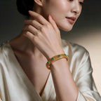 Burmese Imperial Green Filigree Inlaid Jadeite Bangle