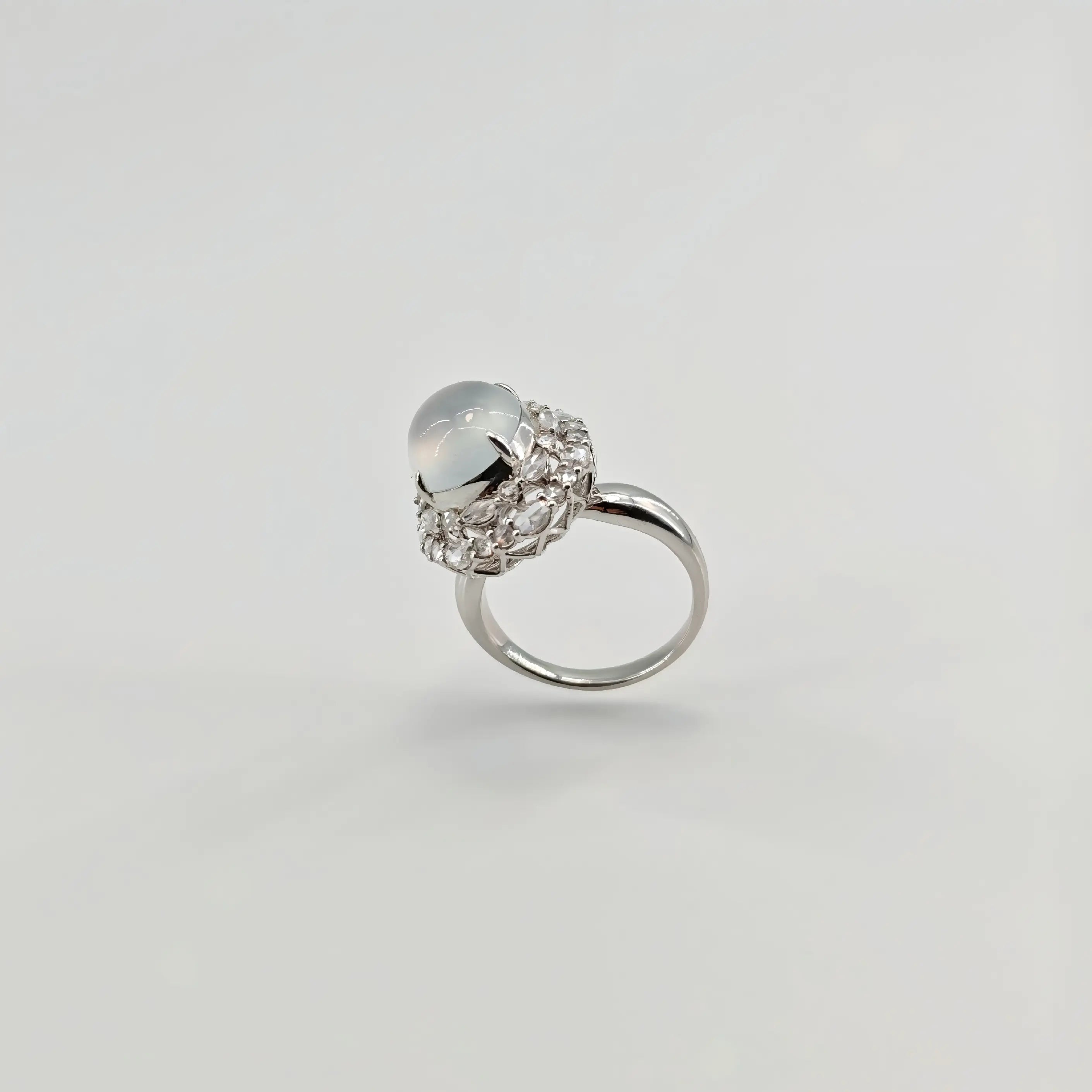 Myanmar White Ice Cabochon Jadeite Ring