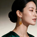 Burmese Orange Yellow Jadeite Fortune Shell Earrings