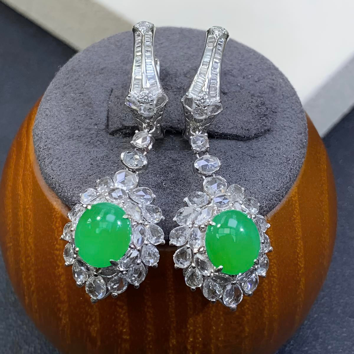 Myanmar high-transparency imperial green jade earrings