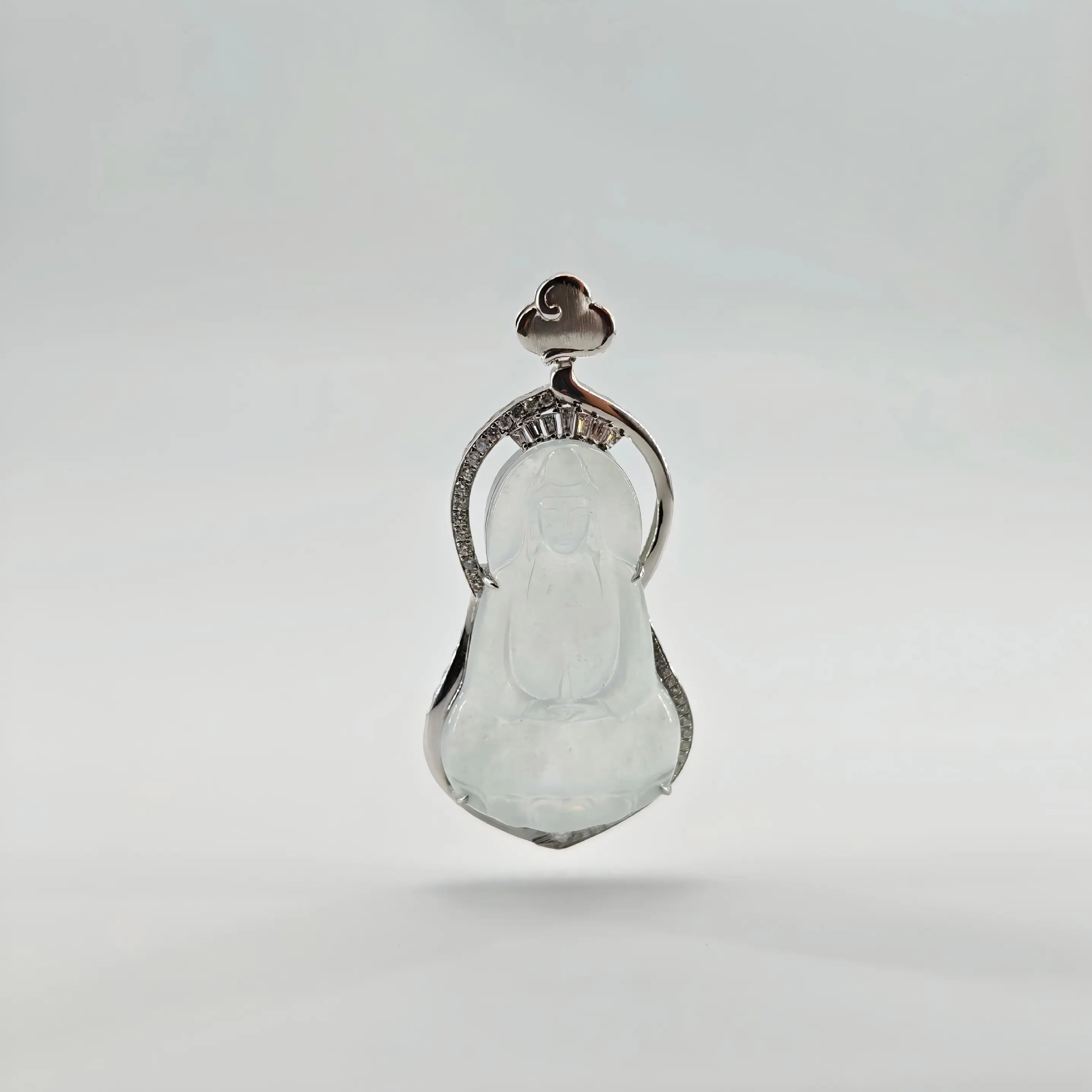 Myanmar White Ice Plain-robed Guanyin Jadeite Pendant