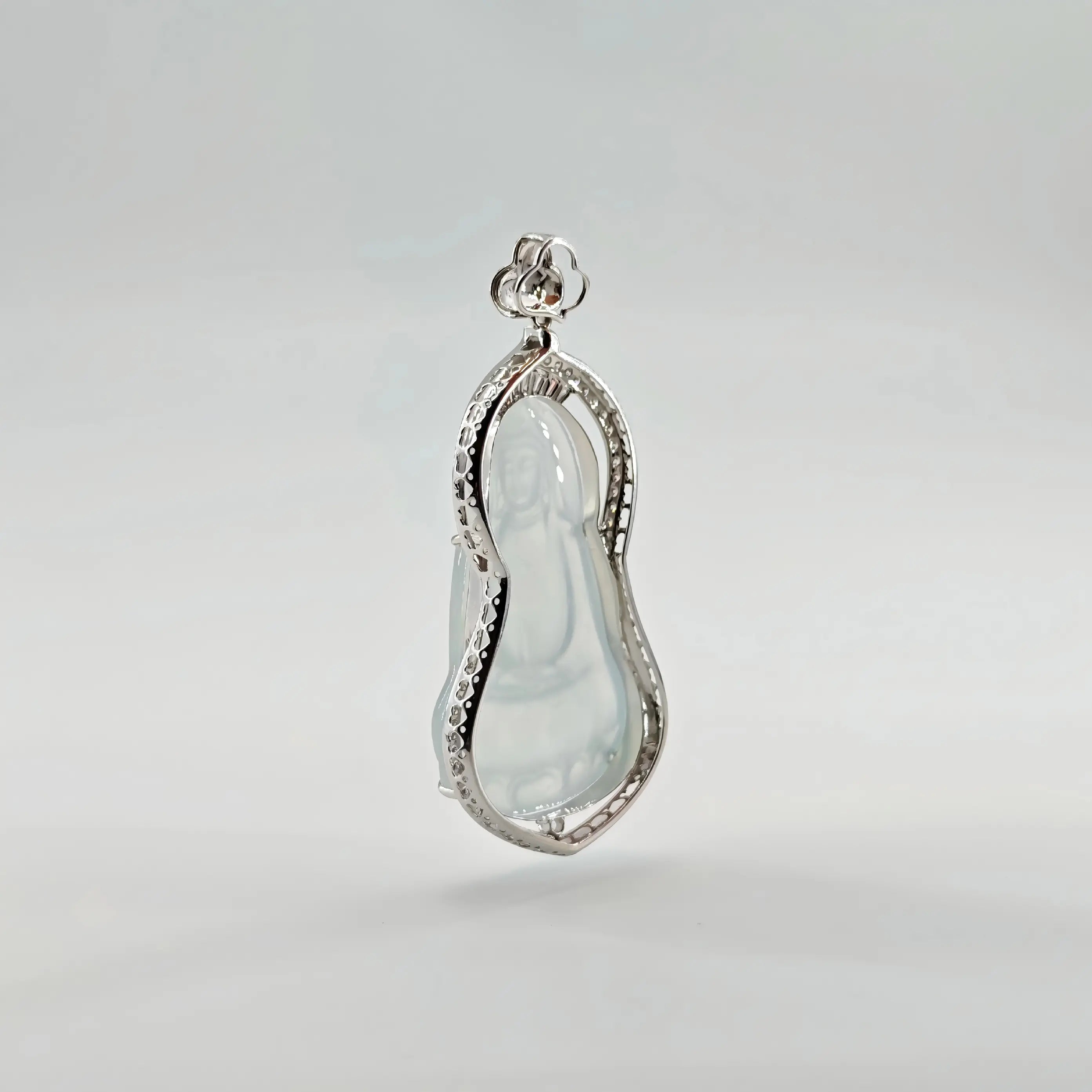 Myanmar White Ice Plain-robed Guanyin Jadeite Pendant