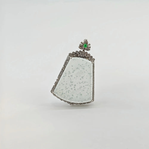 Myanmar Ice Cyan Snowflake Cotton Plain Plaque Jadeite Pendant