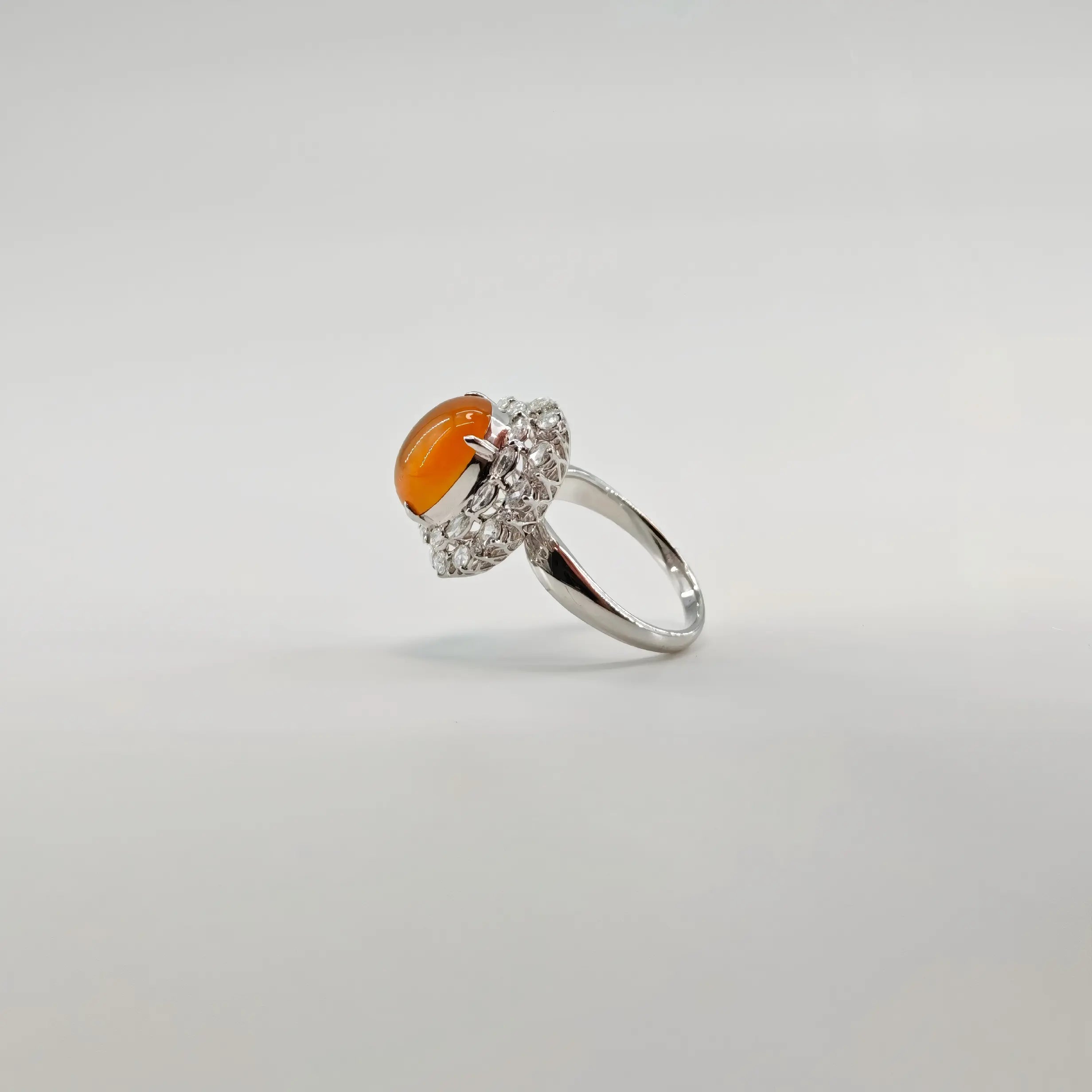 Myanmar Orange Yellow Cabochon Jadeite Ring