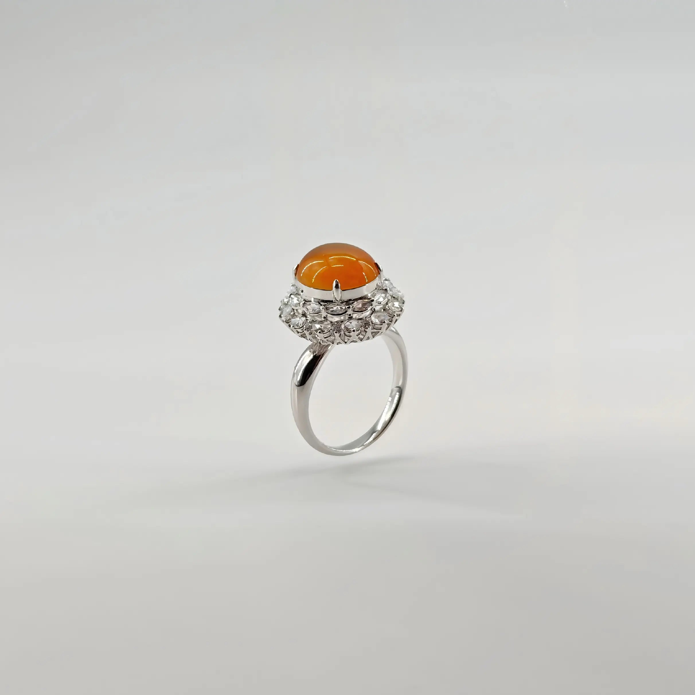 Myanmar Orange Yellow Cabochon Jadeite Ring