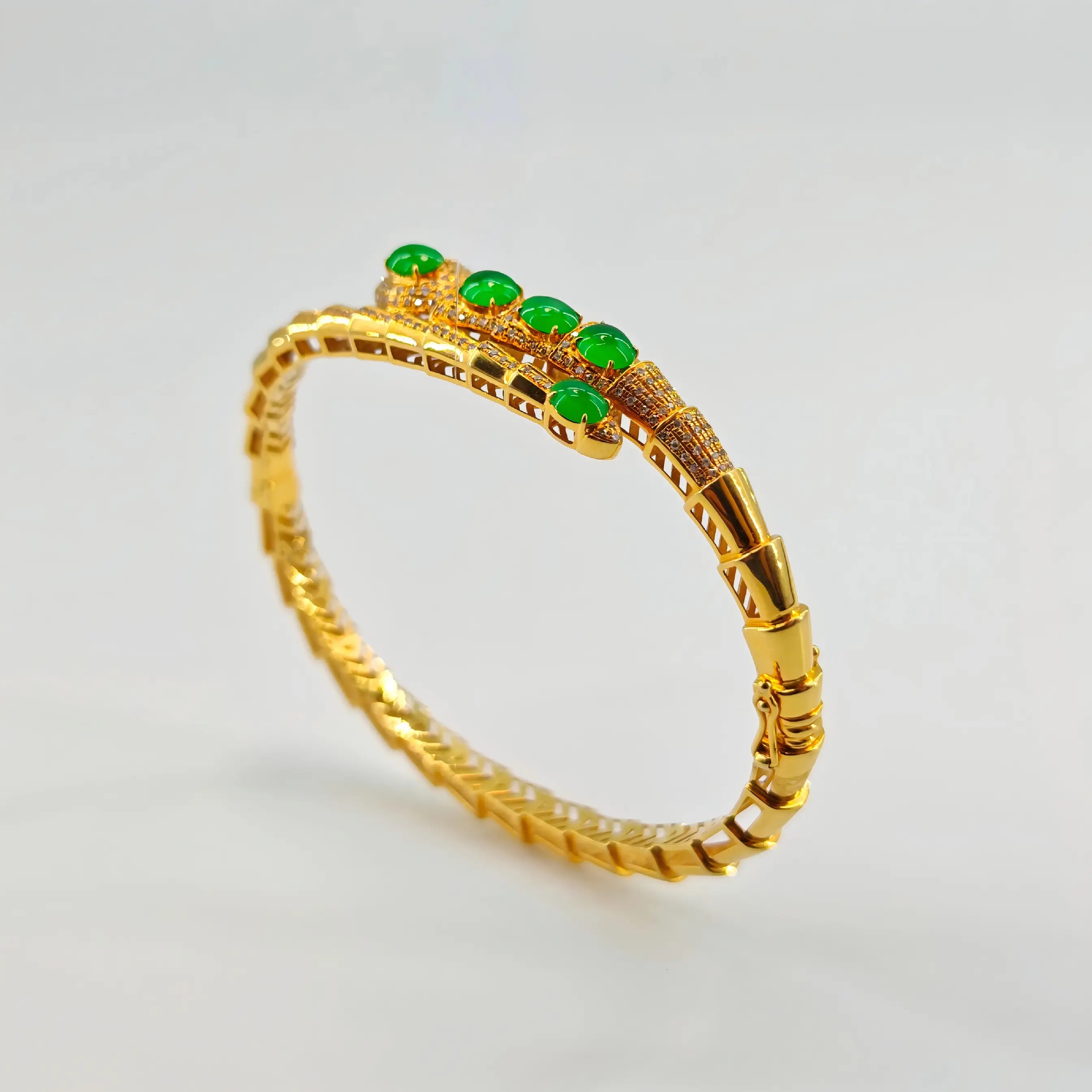 Myanmar Vivid Green Cabochon Jadeite Bangle