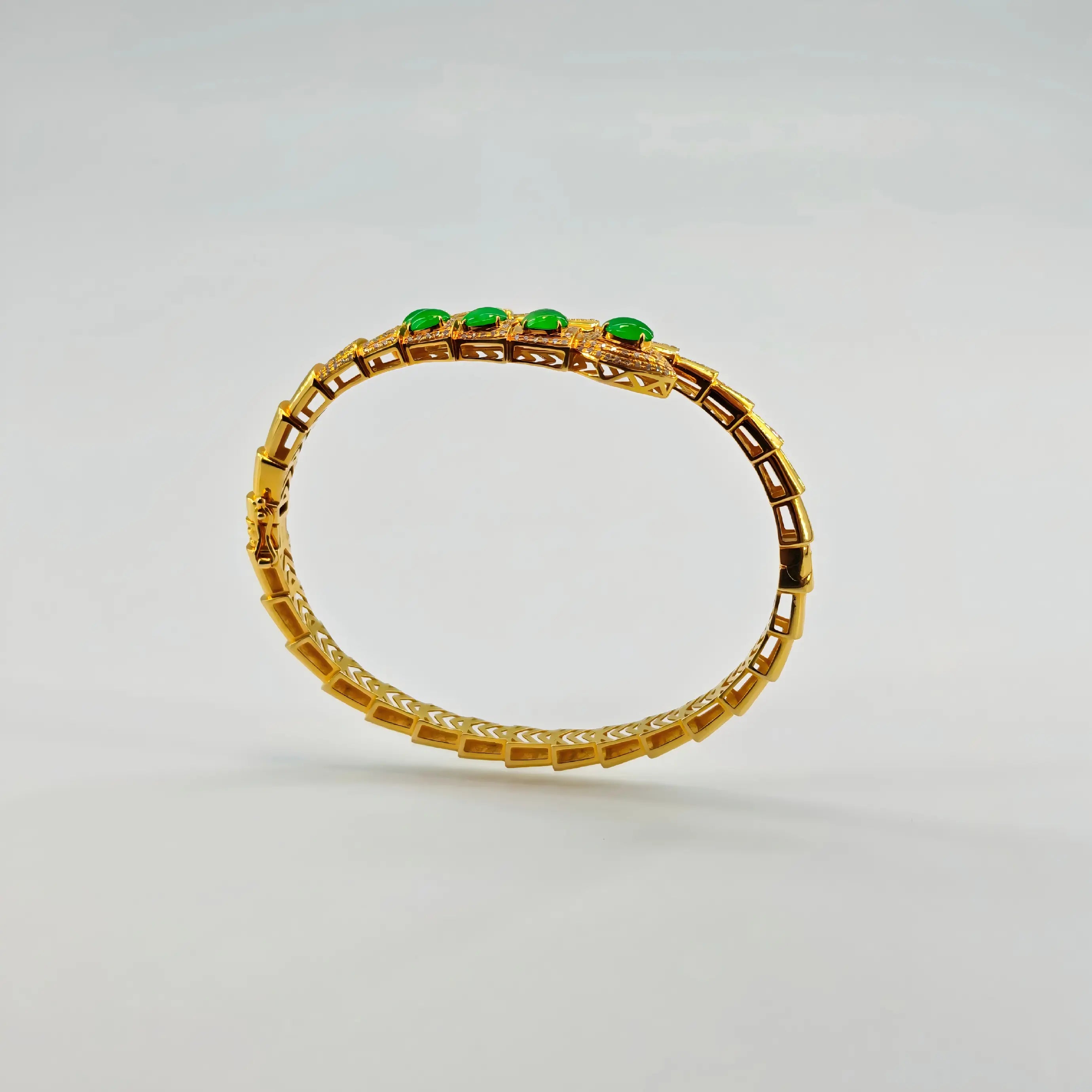 Myanmar Vivid Green Cabochon Jadeite Bangle