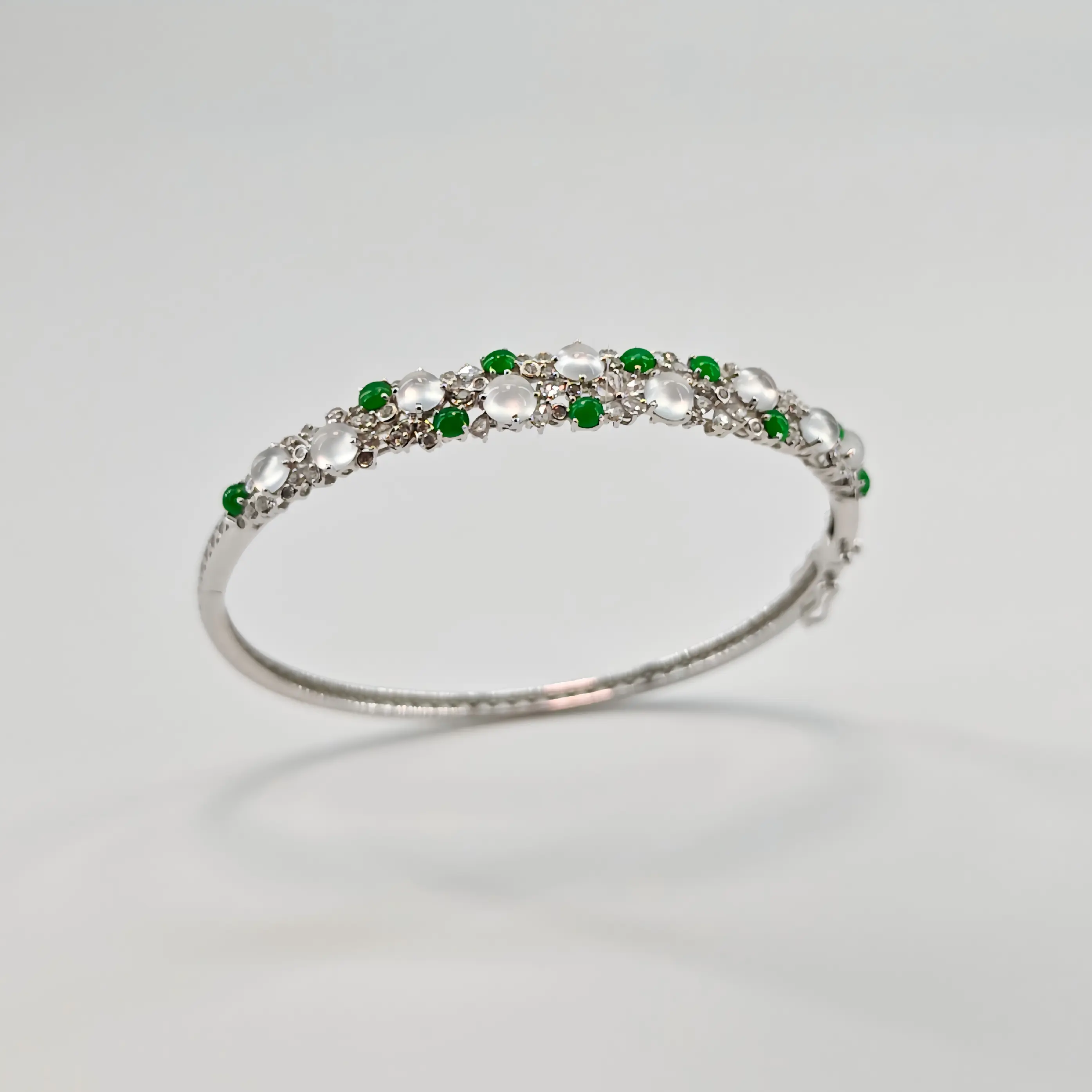 Myanmar Vivid Green Cabochon Jadeite Bangle
