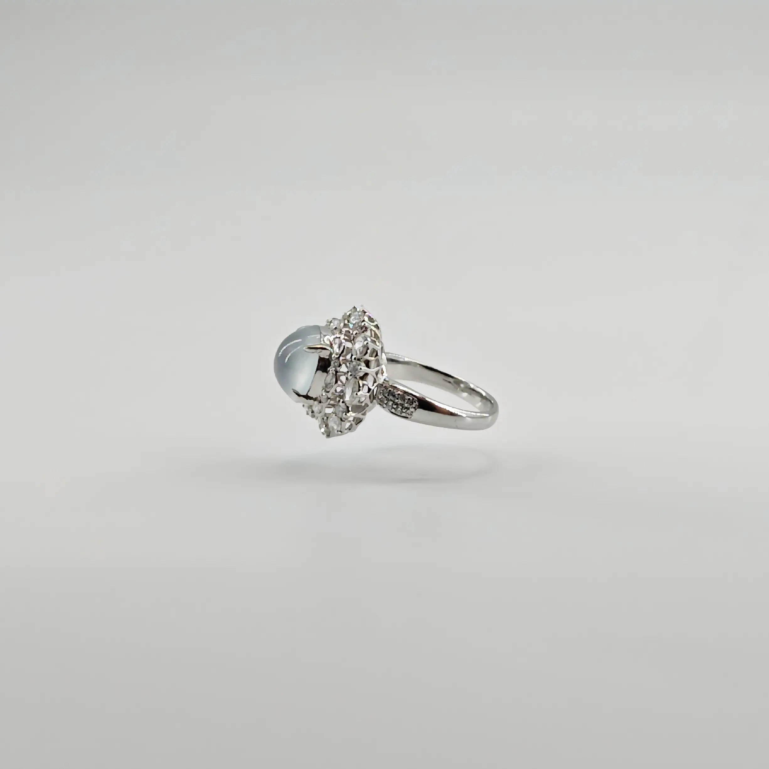 Myanmar White Ice Cabochon Jadeite Ring