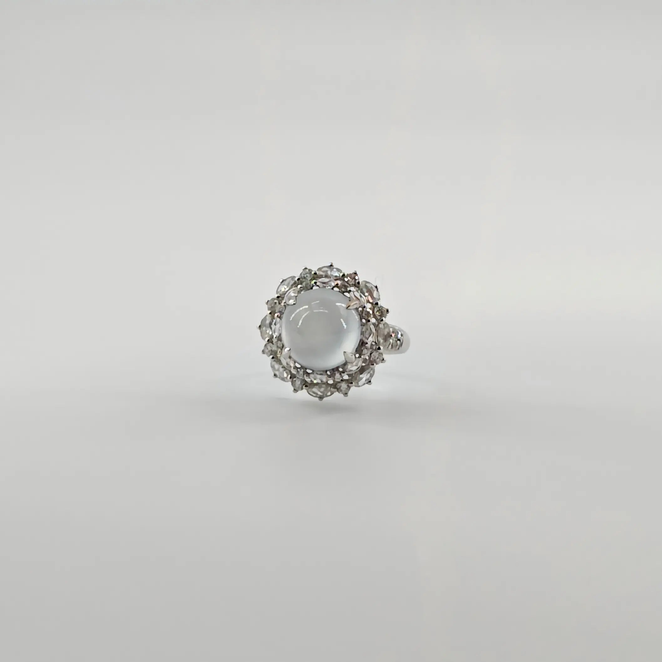 Myanmar White Ice Cabochon Jadeite Ring