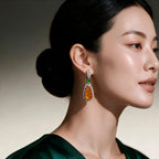 Burmese Icy Orange Yellow Jadeite Fortune Bean Earrings