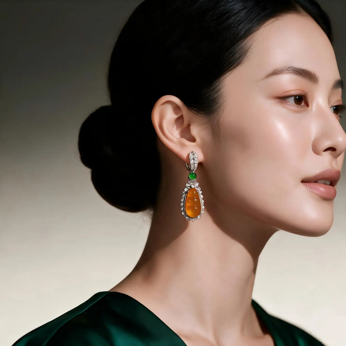 Burmese Icy Orange Yellow Jadeite Fortune Bean Earrings