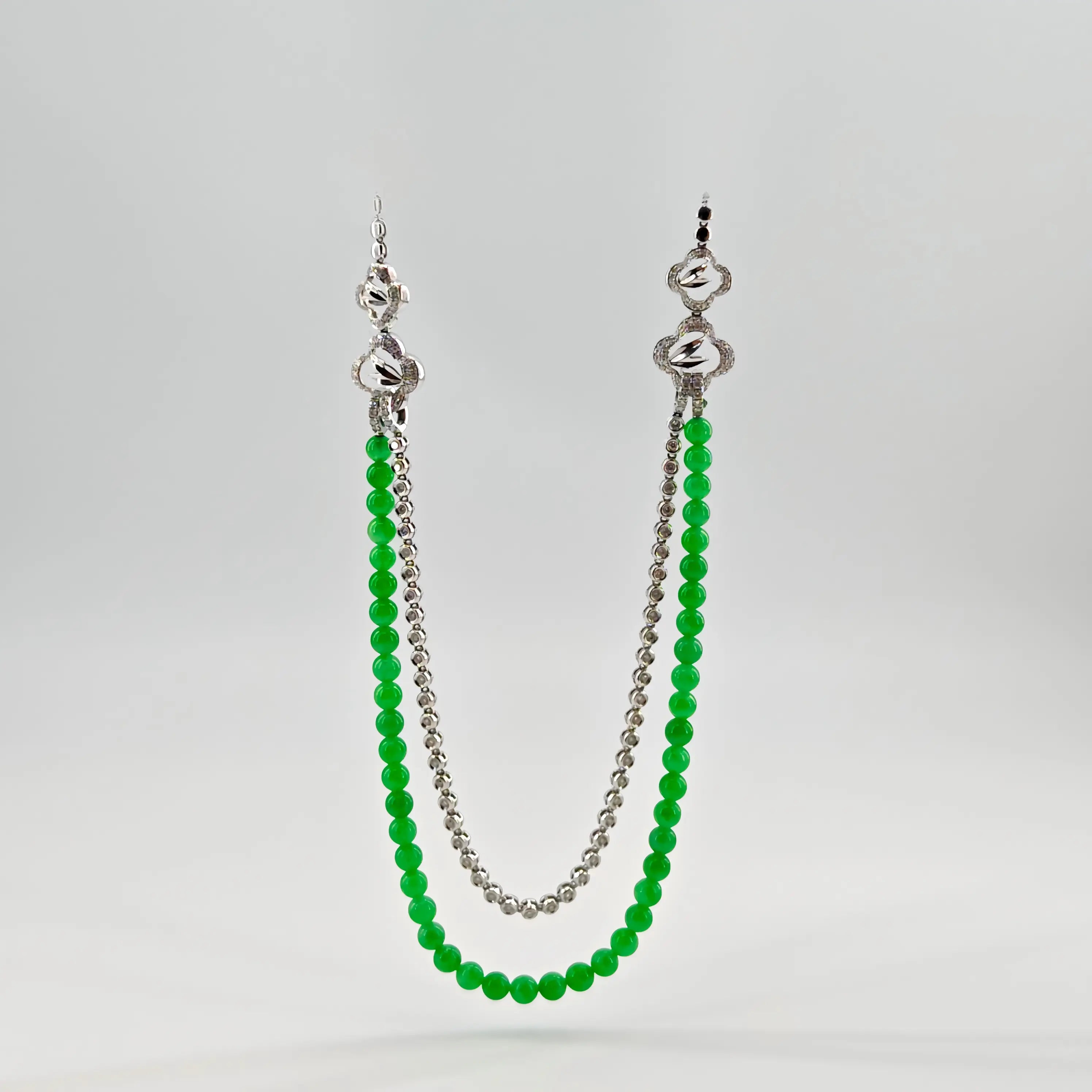 Myanmar Vivid Green Beaded Jadeite Necklace