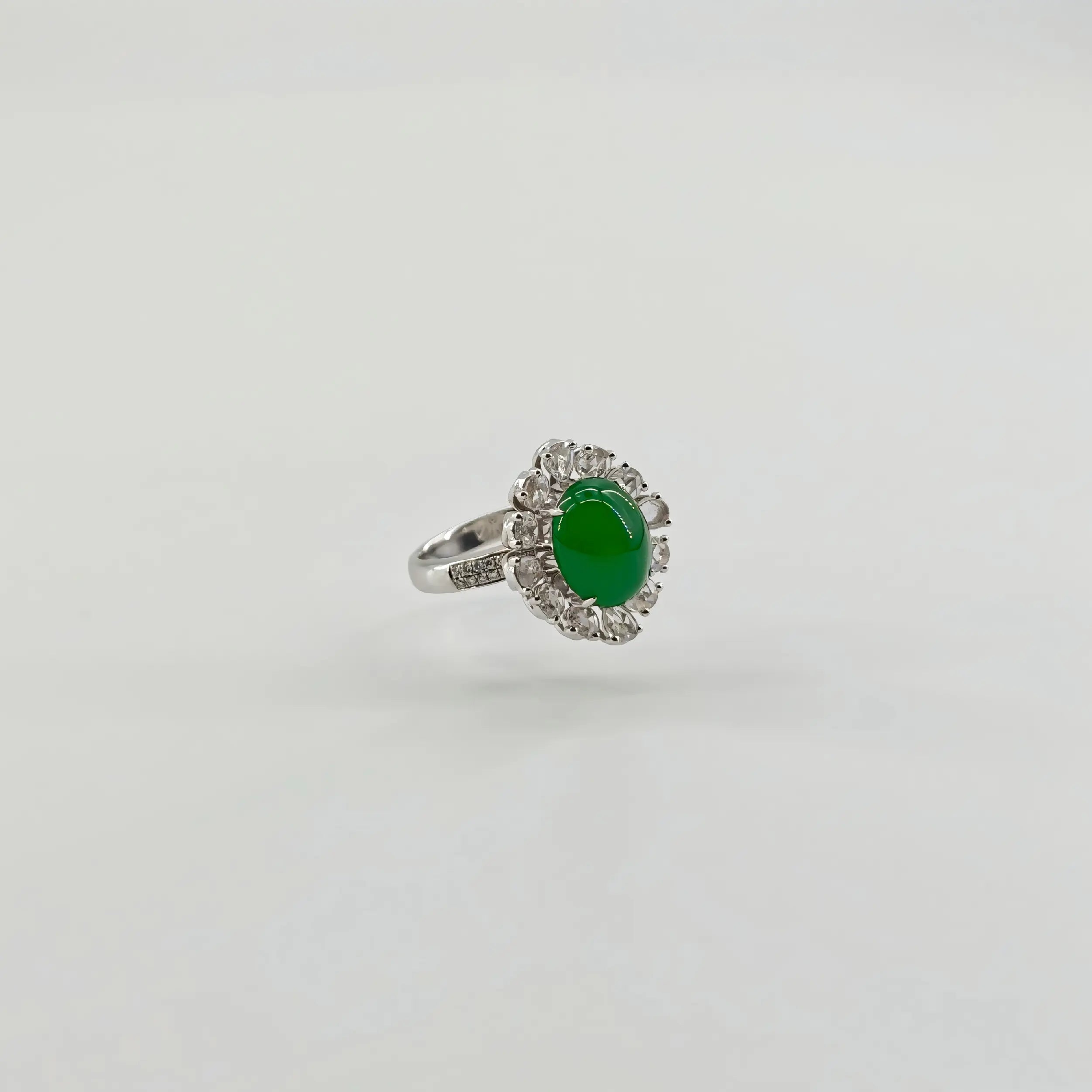 Myanmar Vibrant Green Cabochon Jadeite Ring