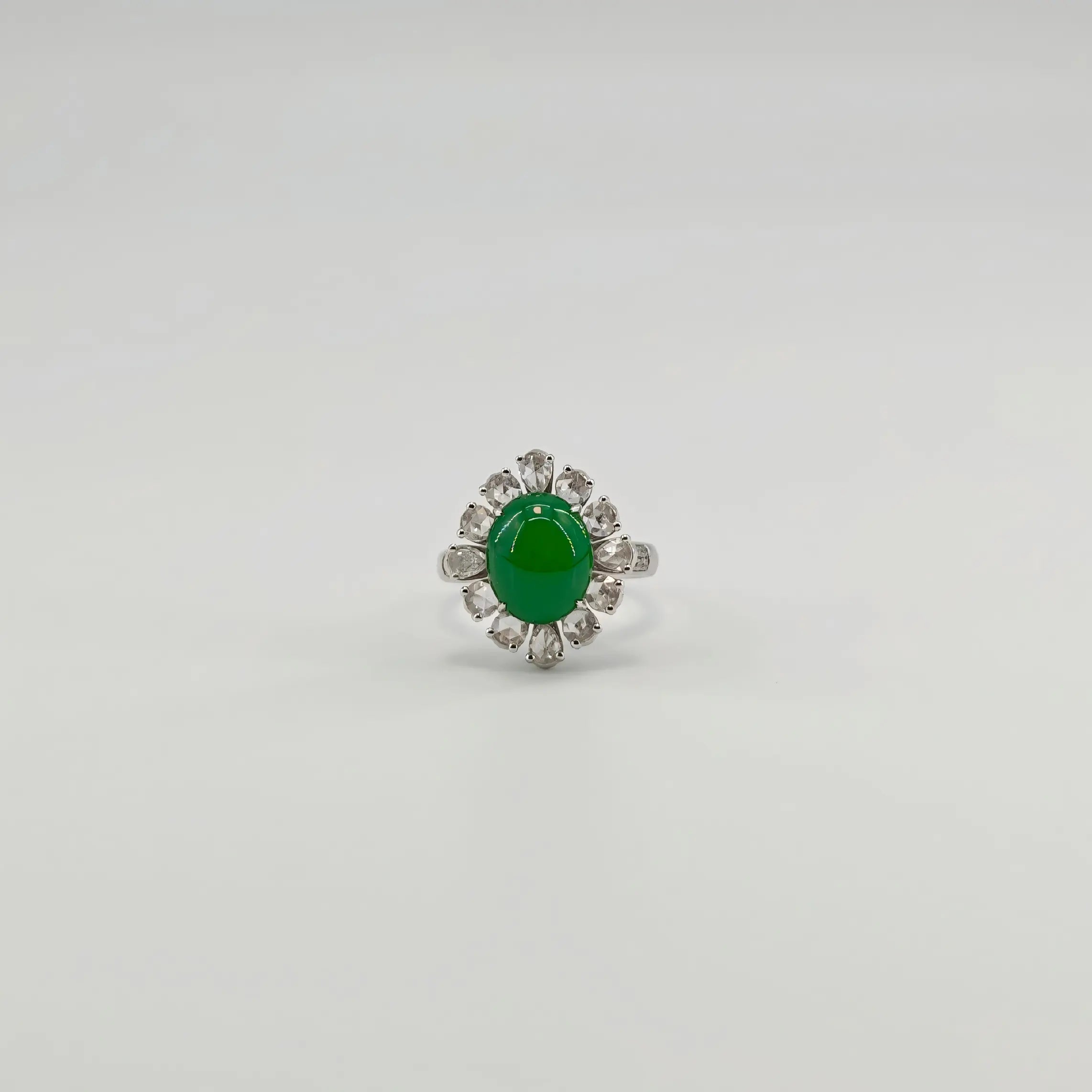 Myanmar Vibrant Green Cabochon Jadeite Ring