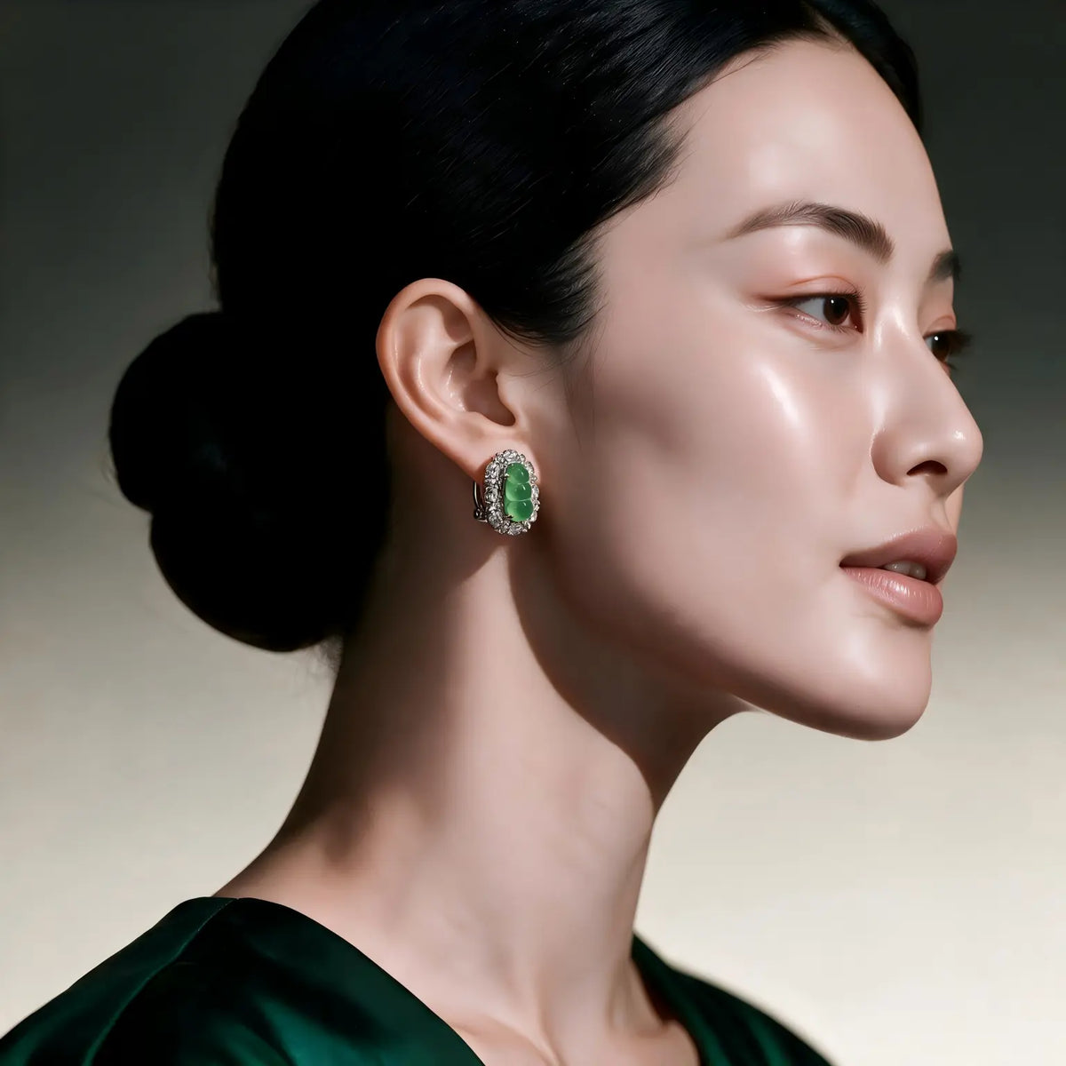 Burmese High-Icy Lustrous Ice Green Jadeite Fortune Bean Earrings