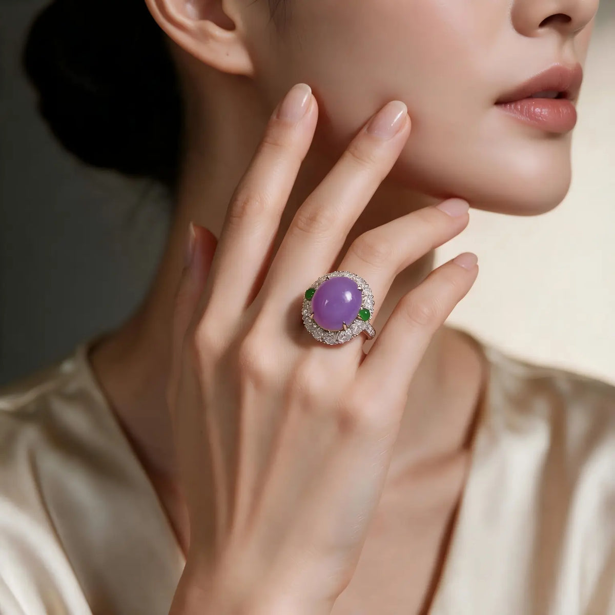 Burmese Lavender Jadeite Cabochon Ring