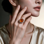 Myanmar Orange Yellow Cabochon Jadeite Ring